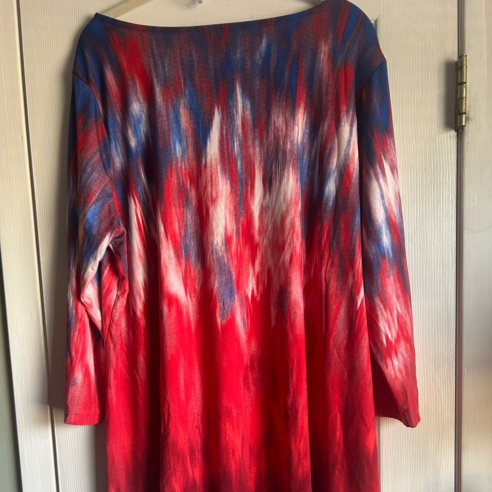 Red, Blue & White Ombre Long-Sleeve Women’s Dress